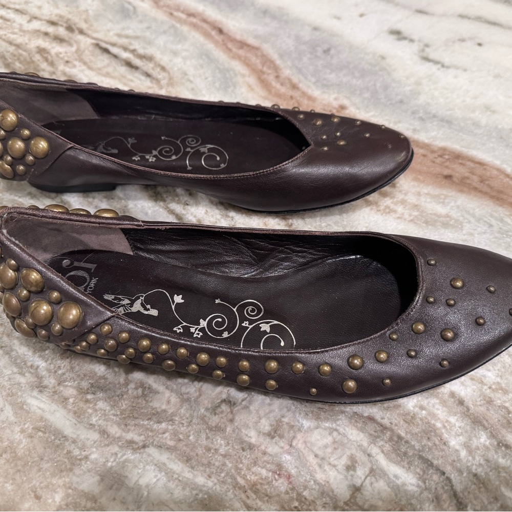 Tibi New York "Hedy" Studded Leather Ballet Flats - Brown - Size 8 - Picture 3 of 9